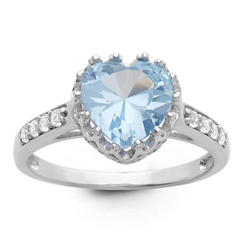 Sterling Silver Lab Created Blue Aquamarine Crown Ring