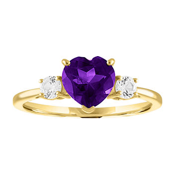 Womens Genuine Purple Amethyst 10K Gold Heart Cocktail Ring