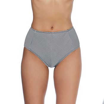 Ambrielle Textured Womens Lined Textured High Waist Bikini Swimsuit Bottom