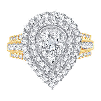 Womens 1 1/2 CT. T.W. Genuine White Diamond 10K Gold Pear Engagement Ring