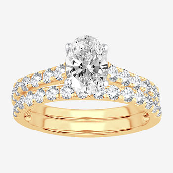 Womens 2 CT. T.W. Lab Grown White Diamond 14K Gold Oval Solitaire Bridal Set