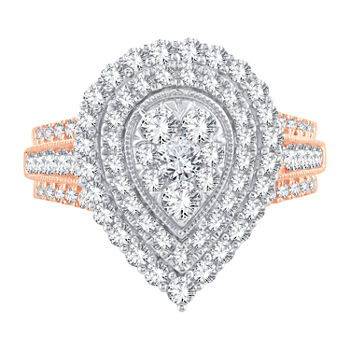 Womens 1 1/2 CT. T.W. Genuine White Diamond 10K Rose Gold Pear Engagement Ring