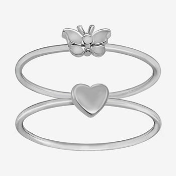 Itsy Bitsy Made With Recycled Sterling Silver 2-pc. Butterfly Heart Ring Sets