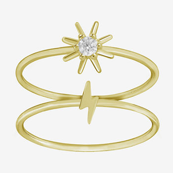 Itsy Bitsy Made With Recycled Sterling Silver 2-pc. Cubic Zirconia 14K Gold Over Silver LIghtning Bolt Ring Sets