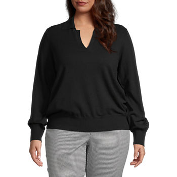 Liz Claiborne Plus Womens Long Sleeve Pullover Sweater