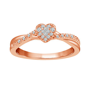 Promise My Love Womens 1/8 CT. T.W. Genuine White Diamond 10K Rose Gold Heart Promise Ring