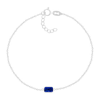 Itsy Bitsy Sterling Silver Crystal 9 Inch Cable Rectangular Ankle Bracelet