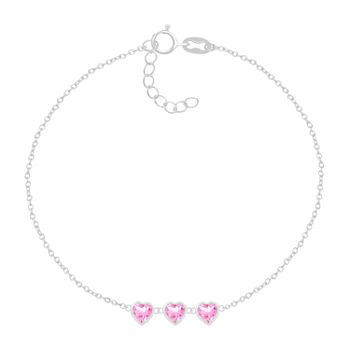 Itsy Bitsy Sterling Silver Cubic Zirconia 9 Inch Cable Heart Ankle Bracelet