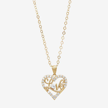 Womens White Cubic Zirconia 10K Gold Heart Pendant Necklace