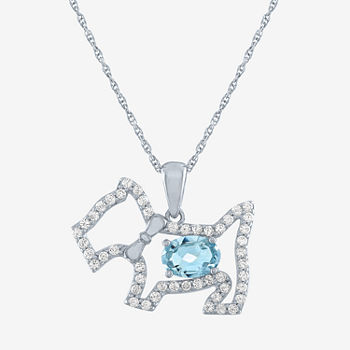 Scottie Dog Womens Lab Created Blue Topaz Sterling Silver Pendant Necklace