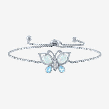 Lab Created Opal Sterling Silver Butterfly Bolo Bracelet
