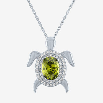 Turtle Womens Genuine Green Peridot Sterling Silver Pendant Necklace