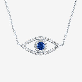 "Protector" Womens Lab Created Blue Sapphire Sterling Silver Evil Eye Pendant Necklace