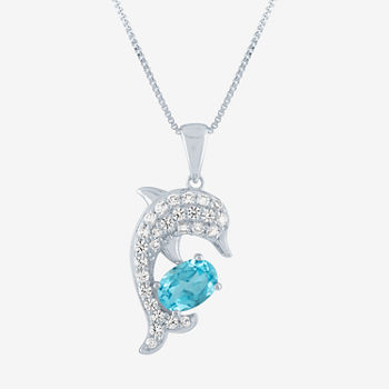 Dolphin Womens Genuine Blue Topaz Sterling Silver Pendant Necklace