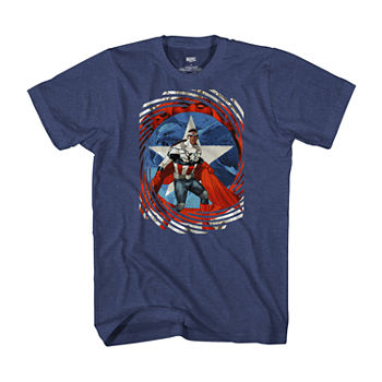 Mens Crew Neck Short Sleeve Regular Fit Americana Captain America Marvel Graphic T-Shirt