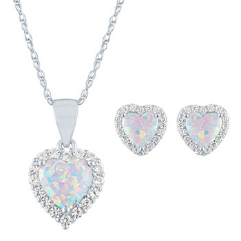 Lab Created White Opal Sterling Silver Heart 2-pc. Jewelry Set