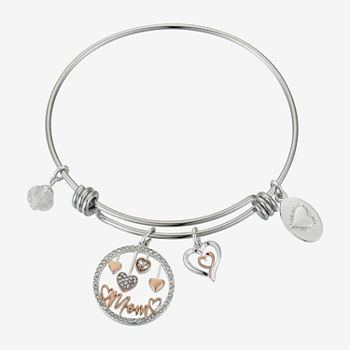 Footnotes Mom Stainless Steel Heart Round Bangle Bracelet