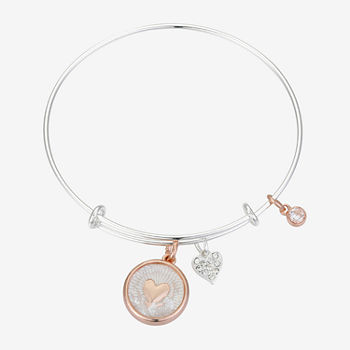 Footnotes Happiness Stainless Steel Heart Bangle Bracelet