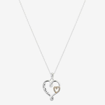 Footnotes Mom Cubic Zirconia Sterling Silver 16 Inch Link Heart Pendant Necklace