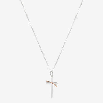 Footnotes Sterling Silver 16 Inch Link Cross Pendant Necklace