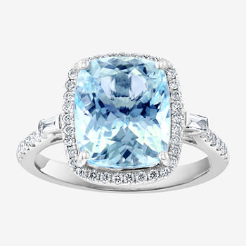 Effy Final Call Womens Genuine Blue Aquamarine & 1/3 CT. T.W. Genuine Diamond 14K White Gold Cocktail Ring