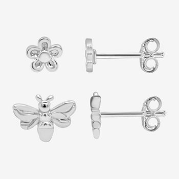 Itsy Bitsy Made With Recycled Sterling Silver 2 Pair Butterfly Flower Earring Set