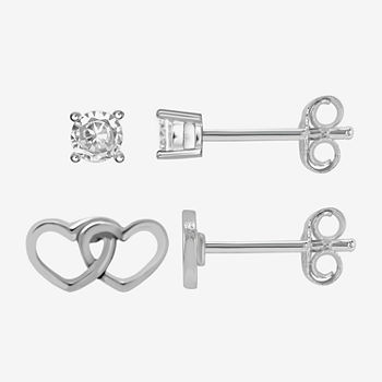 Itsy Bitsy Made With Recycled Sterling Silver 2 Pair Cubic Zirconia Heart Earring Set
