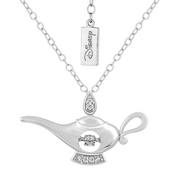 Enchanted Disney Fine Jewelry Womens Diamond Accent Genuine White Diamond Sterling Silver Aladdin Pendant Necklace