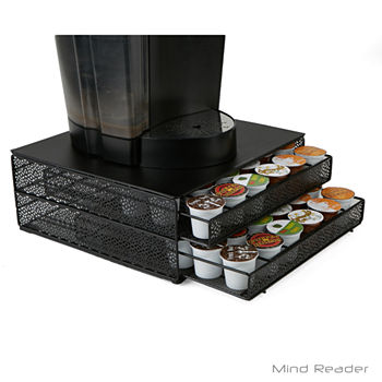 Mind Reader 72 Capacity Double K-Cup Storage Tray with Flower Pattern Metal Mesh, Black
