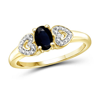 Womens Diamond Accent Genuine Blue Sapphire 14K Gold Over Silver Heart Oval Promise Ring