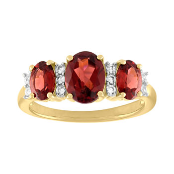 Womens Genuine Red Garnet 14K Gold Over Silver 3-Stone Cocktail Ring