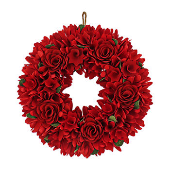 National Tree Co. 14 Red Rose Floral V Wreath Wreath