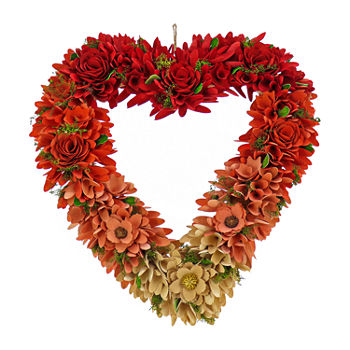 National Tree Co. 22 Red Ombre Floral V Heart Wreath Wreath