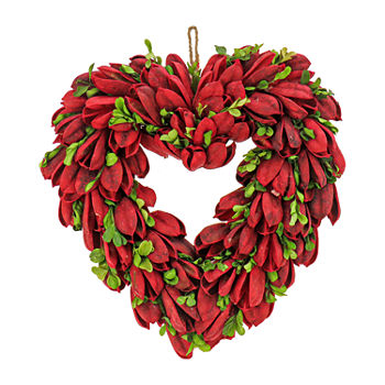 National Tree Co. 12 Red Petals And Leaves Floral V Heart Wall Sculpture