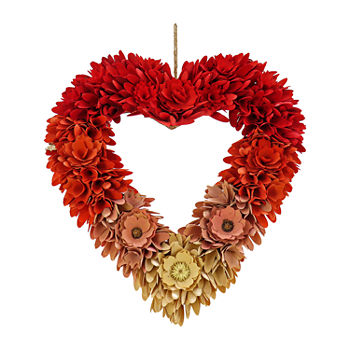 National Tree Co. 20 Red Ombre Floral V Heart Wreath