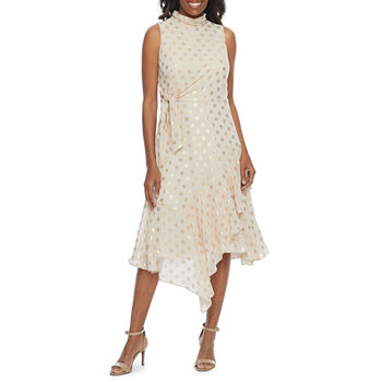 Danny & Nicole Sleeveless Dots High-Low Fit + Flare Dress