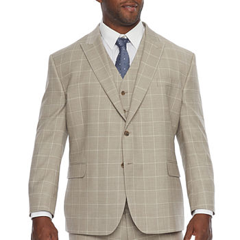 Stafford Coolmax Mens Windowpane Stretch Classic Fit Suit Jacket-Big and Tall