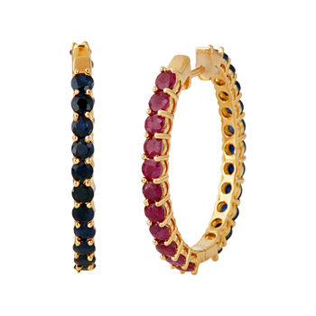LIMITED QUANTITIES  Lead Glass-Filled Ruby and Genuine Blue Sapphire Hoop Earrings