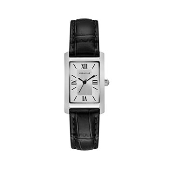 Caravelle Designed By Bulova Womens Diamond Accent Black Leather Strap Watch 43l202