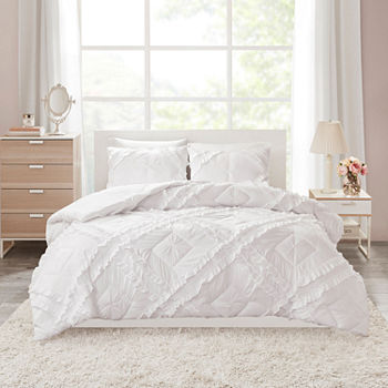 Intelligent Design Karlie Solid Coverlet Set with Tufted Diamond Ruffles