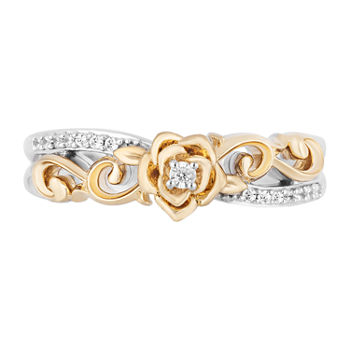 Enchanted Disney Fine Jewelry Womens 1/10 CT. T.W. Genuine White Diamond 14K Gold Over Silver Belle Cocktail Ring