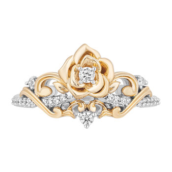 Enchanted Disney Fine Jewelry Womens 1/6 CT. T.W. Genuine White Diamond 14K Gold Over Silver Belle Princess Cocktail Ring