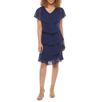 S. L. Fashions Short Sleeve Tiered Party Dress