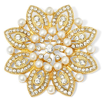 Monet® Gold-Tone Crystal and Simulated Pearl Snowflake Pin