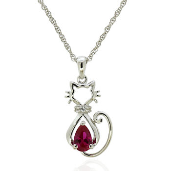 Womens Lab Created Red Ruby Sterling Silver Pendant Necklace