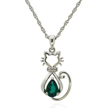 Womens Lab Created Green Emerald Sterling Silver Pendant Necklace