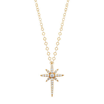 Womens White Cubic Zirconia 10K Gold Star Pendant Necklace