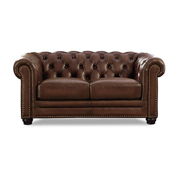 Aliso Leather Upholstery Collection Roll-Arm Loveseat