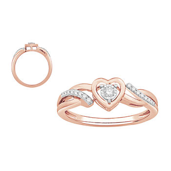 Promise My Love Womens 1/10 CT. T.W. Genuine White Diamond 10K Rose Gold Heart Promise Ring
