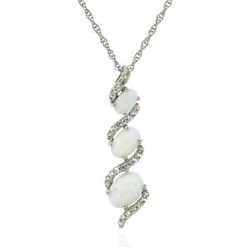 Womens Lab Created White Opal Sterling Silver Pendant Necklace